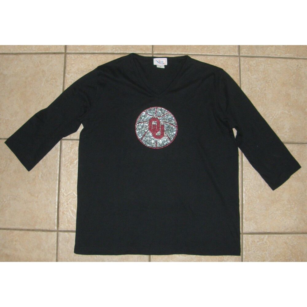 NITRO Black Plus Sz 1X Sparkly Rhinestones OKLAHOMA SOONERS Soft Stretchy Shirt